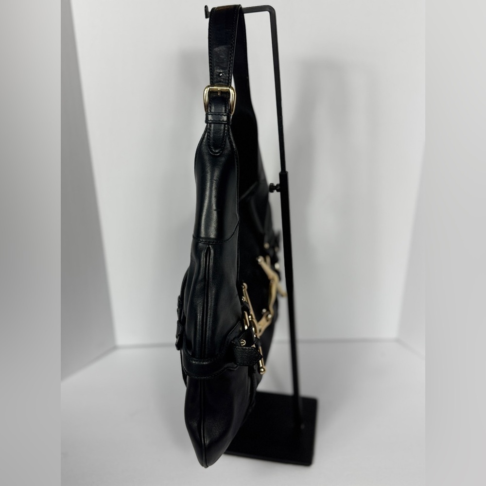 GUCCI Vintage BLACK LEATHER 85TH ANNIVERSARY GG MONOGRAM HOBO BAG - Picture 4 of 15